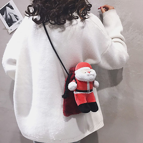 

women cute cartoon fastive christmas santa claus pattern plush shoulder bag crossbody bag