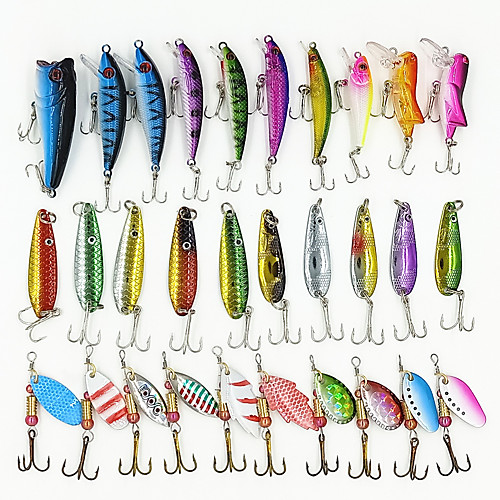 

30 pcs Lure kit Fishing Lures Spoons Minnow Popper Lure Packs Spinnerbaits Floating Sinking Fast Sinking Bass Trout Pike Sea Fishing Bait Casting Spinning
