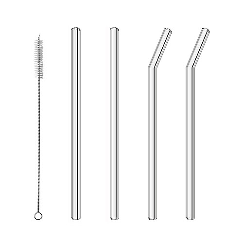 

Glass Straws Drinking 5 Pcs Set Smoothie Reusable 4 Pcs Straws Pack with 1 Cleaning Brush Eco-friendly Glass Straws