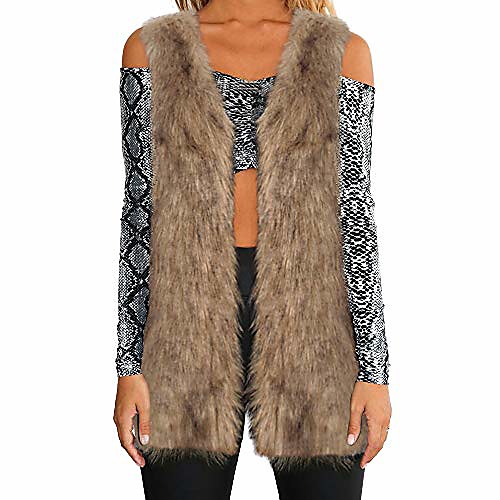 

Women Warm Thickening Coat Jacket Faux Fur Fox Mink Parka Outwear Cardigan Vest(Brown,Small)