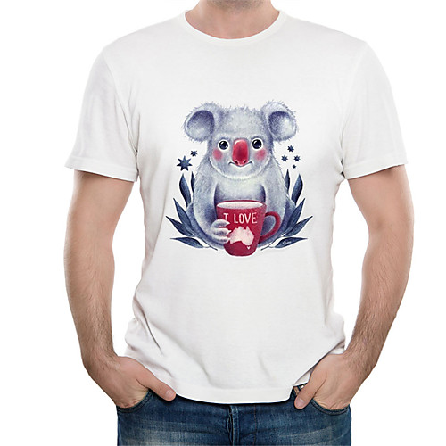 

Men's T shirt 3D Print Graphic Animal Print Short Sleeve Daily Tops Casual Cute White