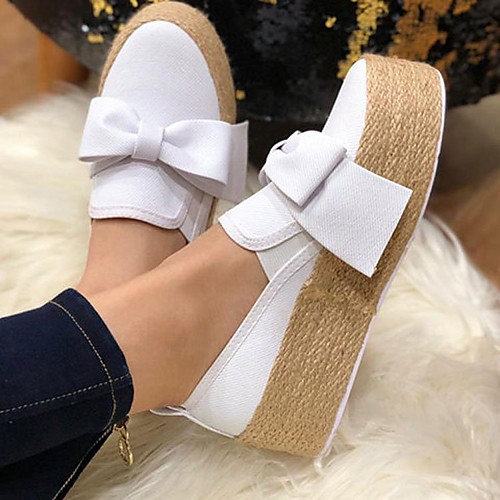 

Women's Loafers & Slip-Ons Flat Heel Round Toe Casual Daily Walking Shoes Canvas Bowknot Solid Colored White Yellow Pink