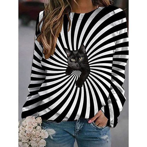 

Women's Pullover Sweatshirt Cat Graphic 3D Print Daily 3D Print Basic Casual Hoodies Sweatshirts Black