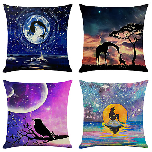 

Cushion Cover 4PCS Linen Soft Print Simple Classic Square Throw Pillow Cover Cushion Case Pillowcase for Sofa Bedroom 45 x 45cm (18 x 69 Inch)Superior Quality Machine Washable