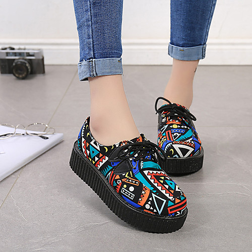 

Women's Flats Flat Heel Round Toe Casual Daily Walking Shoes PU Lace-up Leopard White Black