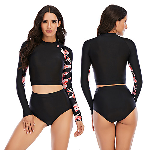 

Women's Rashguard Swimsuit Elastane Swimwear Breathable Quick Dry Long Sleeve 2 Piece - Swimming Surfing Water Sports Painting Autumn / Fall Spring Summer