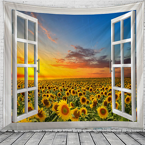 

Window Landscape Wall Tapestry Art Decor Blanket Curtain Hanging Home Bedroom Living Room Decoration Garden Sunflower Sunset Pastoral