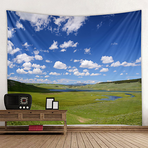 

Wall Tapestry Art Decor Blanket Curtain Hanging Home Bedroom Living Room Decoration Natural Scenery Blue Sky White Clouds Grassland