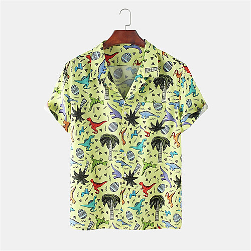 

Men's Shirt Other Prints Plants Animal Button-Down Print Short Sleeve Daily Tops Casual Hawaiian Yellow