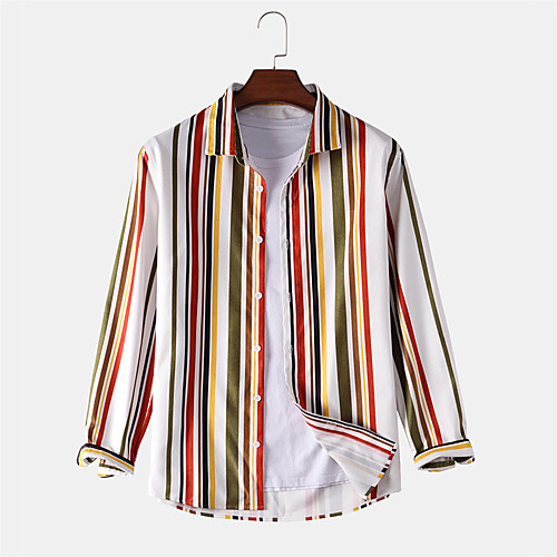 

Men's Shirt Other Prints Striped Button-Down Print Long Sleeve Daily Tops Casual White