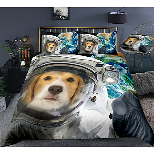 

3D Dog Print 3-Piece Duvet Cover Set Hotel Bedding Sets Comforter Cover with Soft Lightweight Microfiber, Include 1 Duvet Cover, 2 Pillowcases for Double/Queen/King(1 Pillowcase for Twin/Single)
