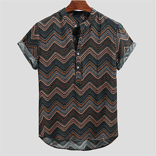 

Men's Shirt Other Prints Graphic Button-Down Short Sleeve Daily Tops Casual Black