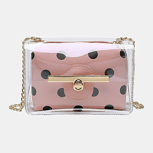 

women 2pcs dot chains pvc crossbody bag
