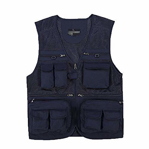 

men's outdoor summer vest mesh with multi pocket zipper multifunctional vests for hunting fishing camping blue de m (asie xl)