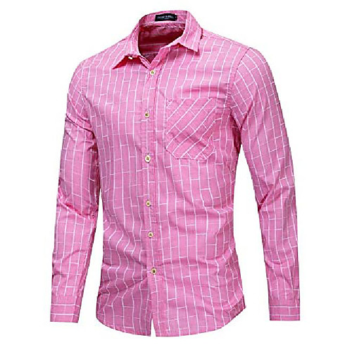 

men's pink white plaid shirt long sleeve slim fit dress shirts with pocket, fm194