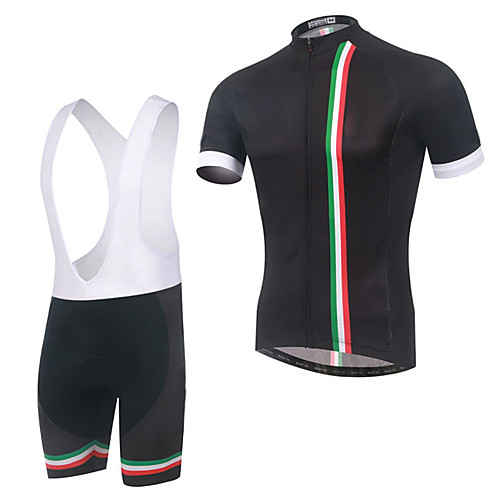

Men's Short Sleeve Cycling Jersey with Bib Shorts Elastane Black Bike Sports Clothing Apparel