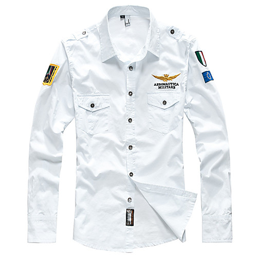 

Men's Hiking Shirt / Button Down Shirts Fishing Shirt Long Sleeve Sweatshirt Top Outdoor Lightweight Windproof Breathable Quick Dry Embroidered Autumn / Fall Spring Cotton Solid Color White Black