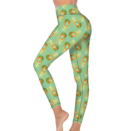 

21Grams Women's High Waist Yoga Pants Cropped Leggings Tummy Control Butt Lift Breathable Peacock Green Fitness Gym Workout Running Winter Sports Activewear High Elasticity