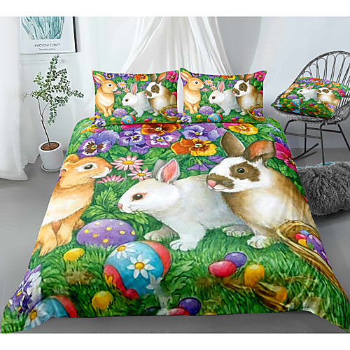 

Easter Bunny 3-Piece Duvet Cover Set Hotel Bedding Sets Comforter Cover with Soft Lightweight Microfiber, Include 1 Duvet Cover, 2 Pillowcases for Double/Queen/King(1 Pillowcase for Twin/Single)