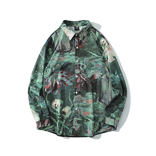 

Men's Shirt 3D Print Graffiti Button-Down Print Long Sleeve Street Tops Casual Green