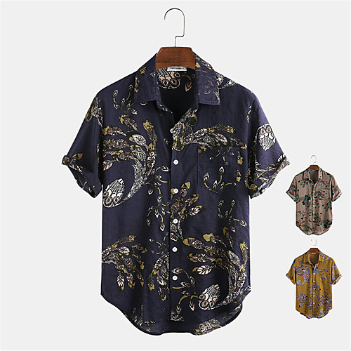 

Men's Shirt Other Prints Animal Button-Down Print Short Sleeve Daily Tops Casual Hawaiian Blue Yellow Brown