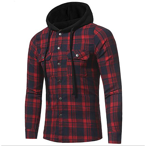 

men's 8620 plaid quilted lined flannel full-zip hooded jacket (large, red)