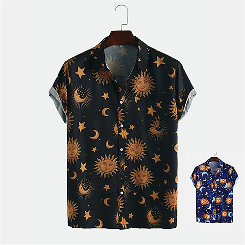 

Men's Shirt Other Prints Galaxy Button-Down Print Short Sleeve Daily Tops Casual Hawaiian Black Blue