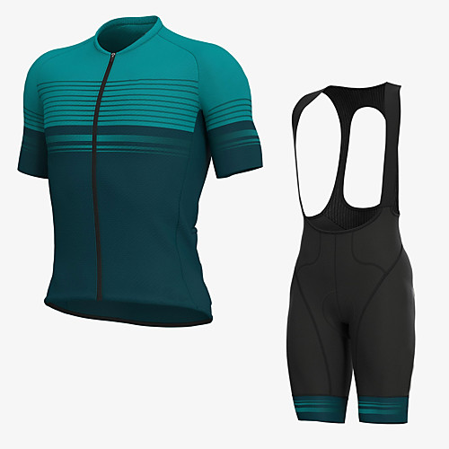 

Men's Short Sleeve Cycling Jersey with Bib Shorts Elastane Green Bike Sports Clothing Apparel