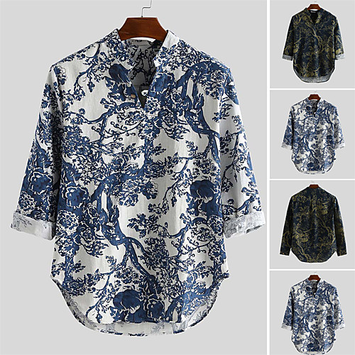 

Men's Shirt Other Prints Floral Button-Down Print Long Sleeve Daily Tops Ethnic Style Casual Black Blue