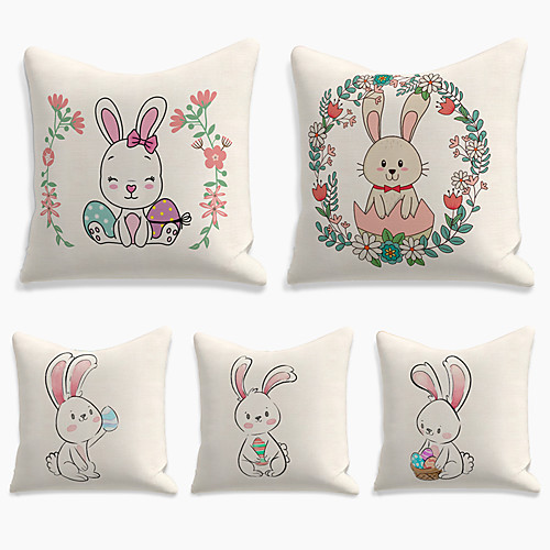 

Happy Easter Happy Easter Cushion Cover 5PC Linen Soft Decorative Square Throw Pillow Cover Cushion Case Pillowcase for Sofa Bedroom 45 x 45 cm (18 x 18 Inch) Superior Quality Machine Washable