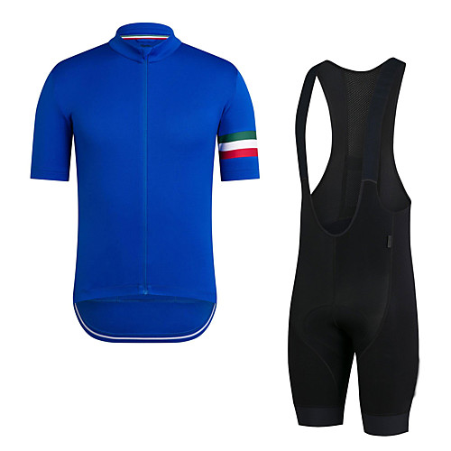 

Men's Short Sleeve Cycling Jersey with Bib Shorts Elastane Blue Bike Sports Clothing Apparel