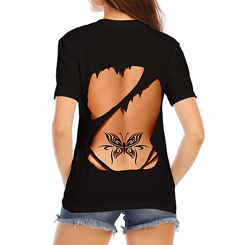 

Women's T shirt Graphic 3D Print Round Neck Tops 100% Cotton Basic Sexy Basic Top White Black