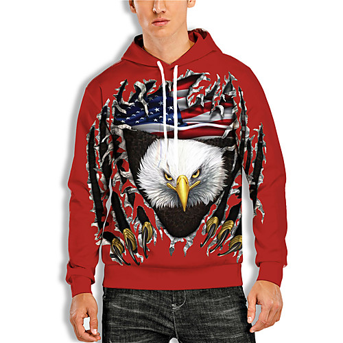 

Men's Pullover Hoodie Sweatshirt Graphic Animal Print Daily Holiday 3D Print Basic Casual Hoodies Sweatshirts Red