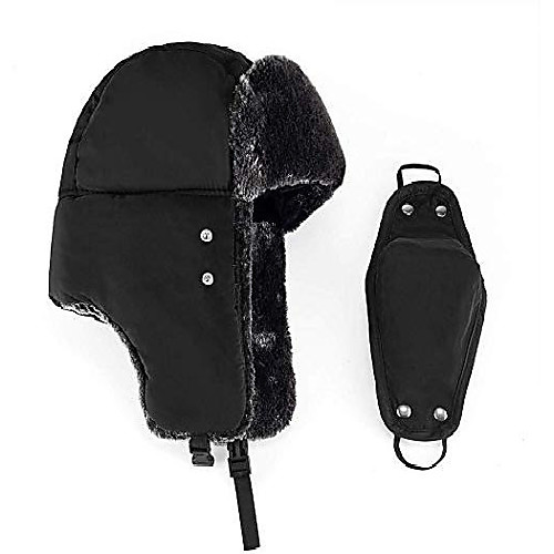 

Outdoor Activities Skiing, Thick Warm Bomber Hat With Ear Flaps And Windshield Collar,Black