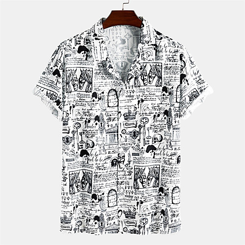 

Men's Shirt Other Prints Cartoon Button-Down Print Short Sleeve Daily Tops Casual White