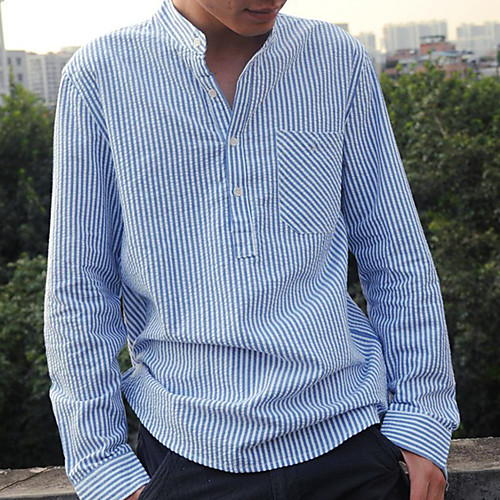

Men's Shirt non-printing Striped Button-Down Long Sleeve Daily Tops Casual Black Green Light gray