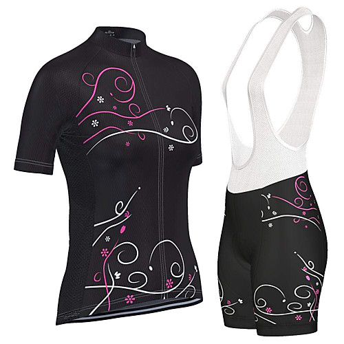 

21Grams Women's Short Sleeve Cycling Jersey with Bib Shorts Black Bike Breathable Sports Graphic Mountain Bike MTB Road Bike Cycling Clothing Apparel / Stretchy / Athletic