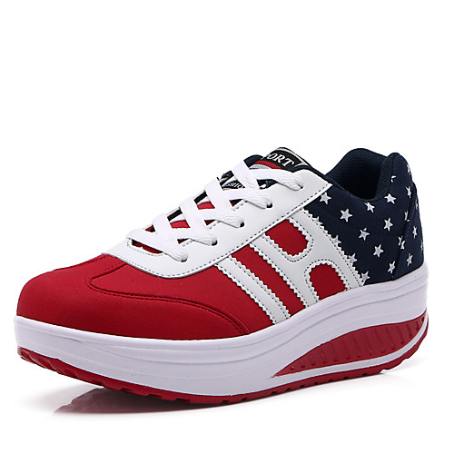 

Women's Trainers Athletic Shoes Wedge Heel Round Toe Sporty Casual Athletic Outdoor Walking Shoes Swing Shoes Canvas Lace-up Color Block Red Blue
