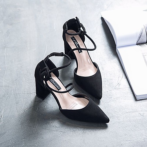 

Women's Heels Pumps Pointed Toe Casual Daily Walking Shoes Suede Solid Colored Black