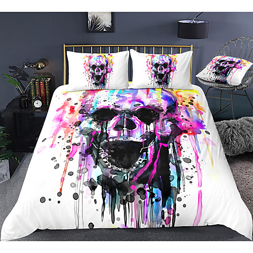 

3d skull print 3-piece duvet cover set hotel bedding sets comforter cover with soft lightweight microfiber, include 1 duvet cover, 2 pillowcases for double/queen/king(1 pillowcase for twin/single)