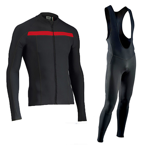 

Men's Long Sleeve Cycling Jersey with Bib Tights Cycling Jersey with Tights Winter Elastane Black Bike Sports Clothing Apparel