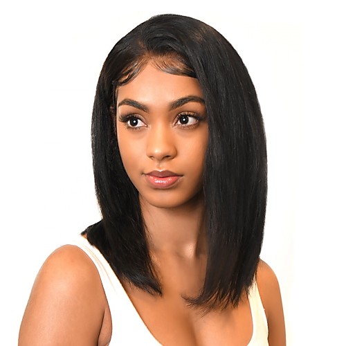 

Human Hair Lace Front Wig Free Part style Mongolian Hair Silky Straight Black Wig 130% Density Classic Women Fashion Women's Short Long Medium Length Human Hair Lace Wig Clytie