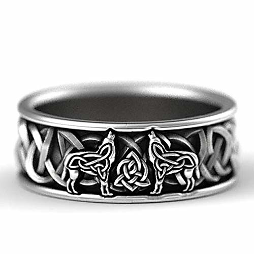 

Sturdy Silver Men Rings Norse Mythology Giant Wolf Fenrir Defend Totem Amulet Jewelry Boyfriend Men Hip Hop Viking Wolf Stainless St(None 9 9)