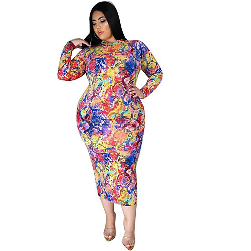 

Women's Plus Size Floral Chinoiserie Long Sleeve Spring & Summer Maxi long Dress Sheath Dress