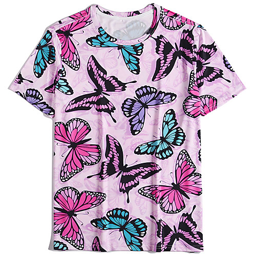 

Men's T shirt 3D Print Butterfly Graphic Prints Animal 3D Print Print Short Sleeve Daily Tops Casual Beach Blushing Pink