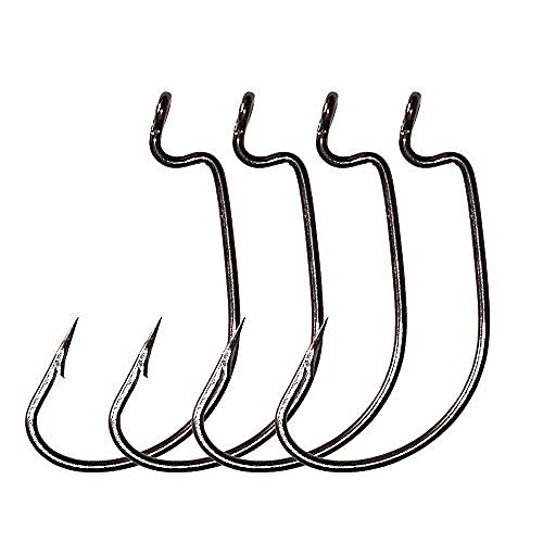 

30pcs/Pack Offset Worm Fishing Hooks Black/Red Color Fishing Hook (Black, 1/0)