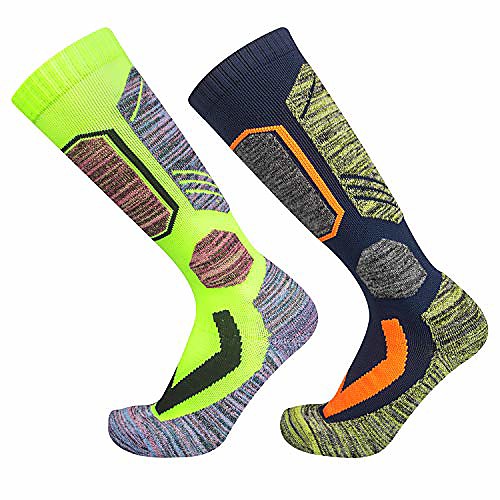 

2 Pairs Ski Socks Mens Women, Warm Snowboard Socks for Cold Weather Cozy Winter Socks Outdoor Sports(M,Orange Yellow)