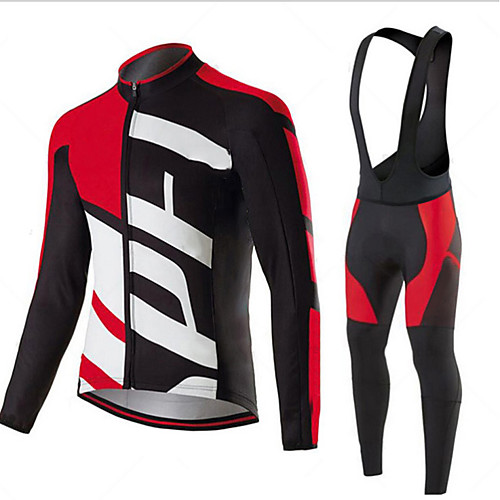 

Men's Long Sleeve Cycling Jersey with Bib Tights Winter Elastane Red / White Black / Red BlackWhite Bike Sports Clothing Apparel