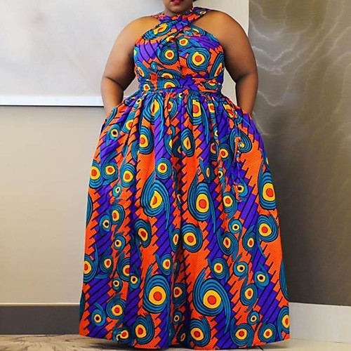 

Women's Plus Size Polka Dot Prom Dresses Sleeveless Spring & Summer Maxi long Dress Swing Dress