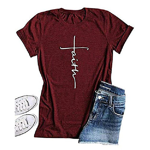 

Women's Cross Faith Christian Womens T Shirts Graphic Tee Summer Cotton Tops